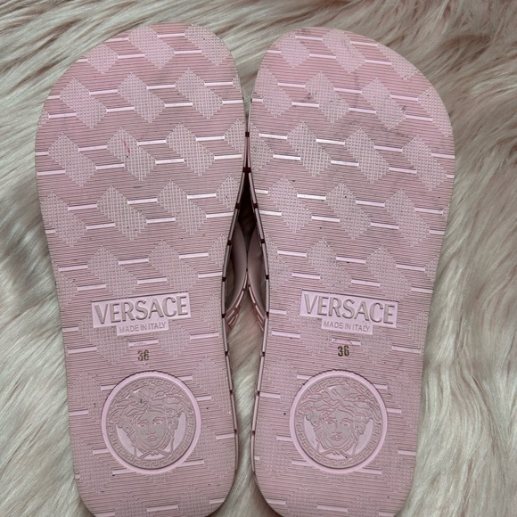 VERSACE Pink Grecian Medusa Logo Platform Beachy Pool Sandals Slides 6 35 36 - Picture 12 of 14